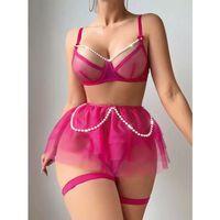 Kadın Fuşya İnci Detaylı Tül Etekli Seksi Fantezi Kostüm 2189