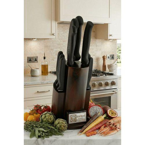 Vintage Mutfak Bıçak Seti Eskitme Ahşap Kütüklü Standlı 10 Parça Çeyiz Sürmene Bıçak Set Sürbisa 61506