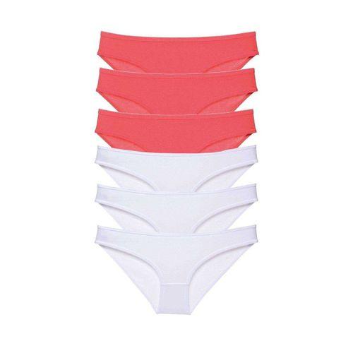 6 adet Eko Set Likralı Kadın Slip Külot Fuşya Beyaz