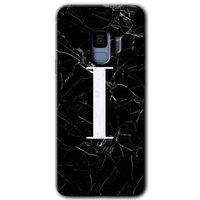 Samsung Galaxy S9 Kılıf HD Desen Baskılı Arka Kapak + Temperli Cam - Siyah Mermer Desenli İ Harfi