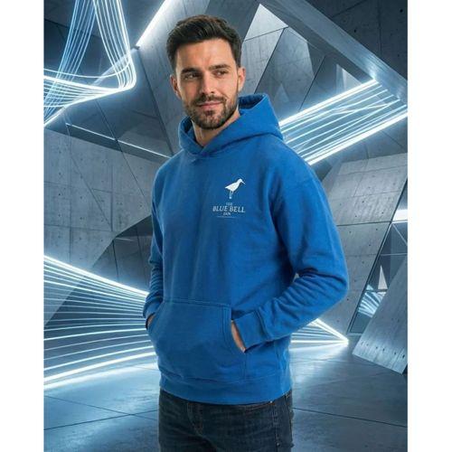 Erkek Kapüşonlu Double Oversize Üç İplik Pamuklu Deniz Yelken Baskılı Kanguru - Saks Mavisi