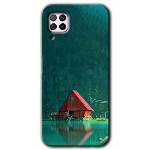 MRCİLETİSİM Huawei P40 Lite Kılıf HD Desen Baskılı Arka Kapak + Temperli Cam - House In Woods