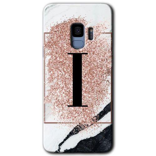 Galaxy S9 Kılıf HD Desen Baskılı Arka Kapak - Pembe Mermer Desenli İ Harfi