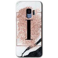 Galaxy S9 Kılıf HD Desen Baskılı Arka Kapak - Pembe Mermer Desenli İ Harfi