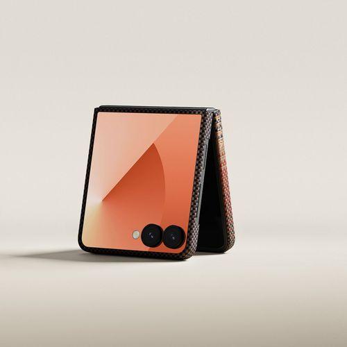 Galaxy Z Flip 7 Kılıf M-safe Şarj Özellikli Aramid Fiber Pitaka Tactile Woven Sunset-Moonrise Serisi Kapak