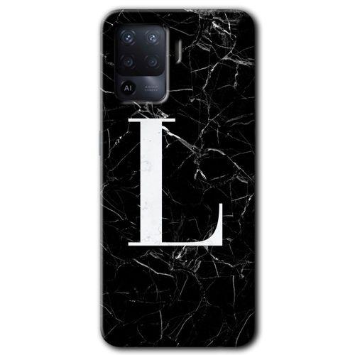 Oppo Reno 5 Lite HD Baskılı Kılıf + 9D Tam Ekran Koruyucu - Siyah Mermer Desenli L Harfi