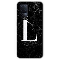 Oppo Reno 5 Lite HD Baskılı Kılıf + 9D Tam Ekran Koruyucu - Siyah Mermer Desenli L Harfi