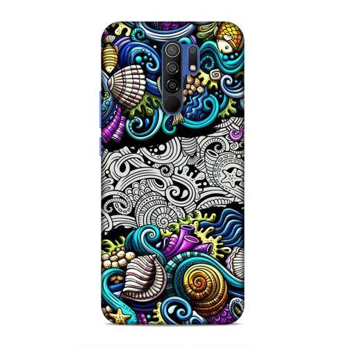 Xiaomi Redmi 9 Kılıf Deniz Mahsulleri Doodle Arka Kapak Silikon Koruma Full Koruyucu