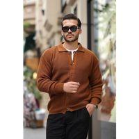 Oversize Selanik Örgü Düğmeli Erkek Hırka- Kahve