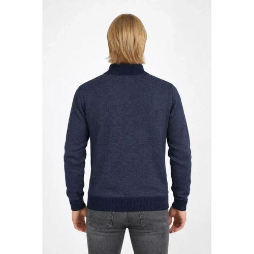 Erkek Fermuarlı Triko Hırka Yüksek Yaka, Cepli, Günlük Şık Rahat Kalıp Triko - Lacivert