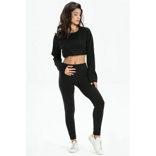 Uzun Kol Şile Bezi Bisiklet Yaka Crop Astar Bluz Siyah Syh