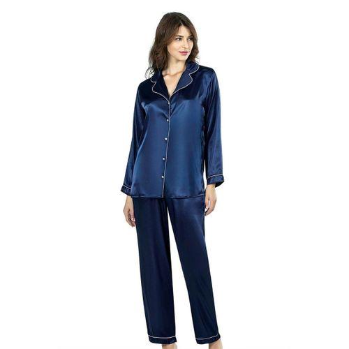 Lacivert İkili Saten Gecelik Pijama Takımı 7647