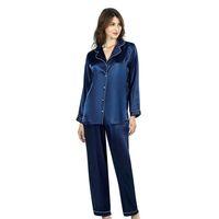 Lacivert İkili Saten Gecelik Pijama Takımı 7647