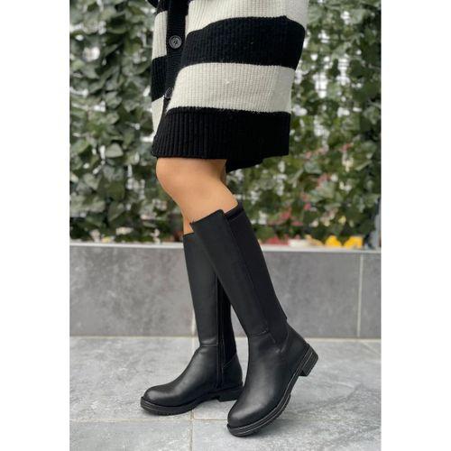 Lilliy Siyah Cilt Streç Detaylı Çizme