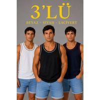 Erkek 3’lü Kolsuz Sporcu Atlet Seti Yazlık Bisiklet Yakalı - Siyah, Lacivert, Beyaz