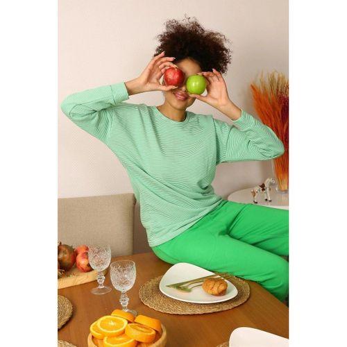 Kadın Uzun Kol 3 İplik Penye Pijama Takım Yeşil