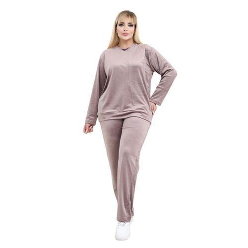 Melsay Butik Parlak Kadife Vizon Yarım Garni Taşlı Kadın Eşofman Takımı