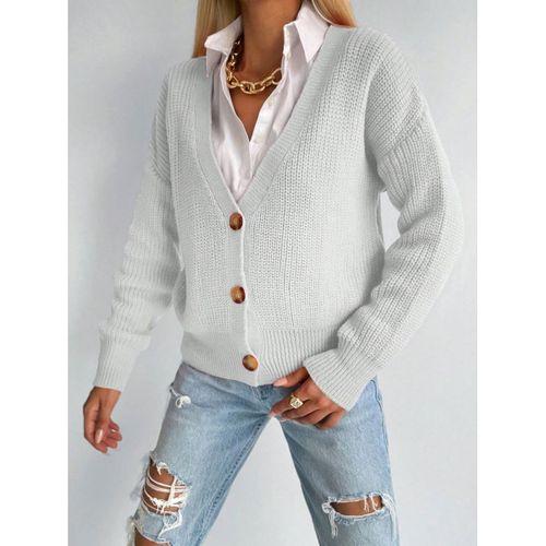 Kadın Uzun Kollu Düğme Detay Triko Bluz