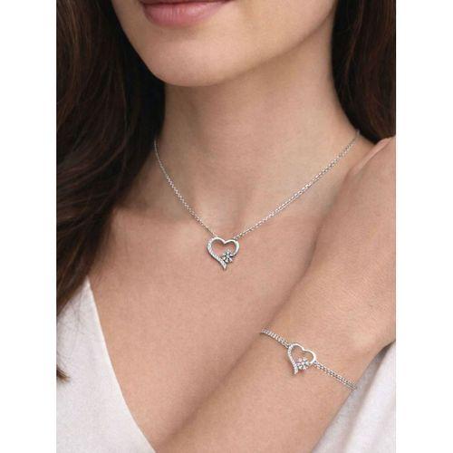 925 Ayar Gümüş Zirkon Taşlı Kar Tanesi Kalpli Kadın Kolye Bileklik Seti