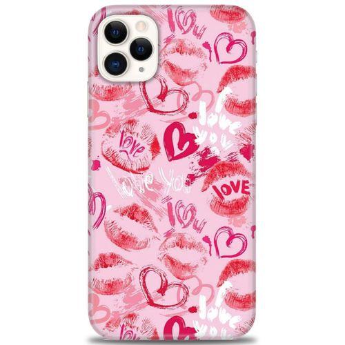 iPhone 11 Pro Max Kılıf HD Baskılı Kılıf - Pembe Love + Tam Ekran Koruyucu