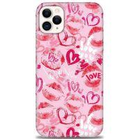 iPhone 11 Pro Max Kılıf HD Baskılı Kılıf - Pembe Love + Tam Ekran Koruyucu