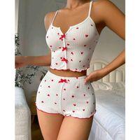 Kadın Beyaz Kalpli Askılı Şortlu Pijama Takım 6655