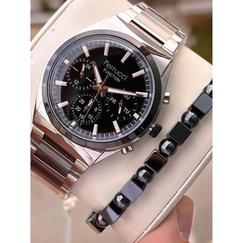 Ferrucci İç Fonksiyonları Aktif 30mt Suya Dayanıklı Çelik Kordon + Bİleklik Hediyeli Erkek Kol Saati VS.BLKT.0749