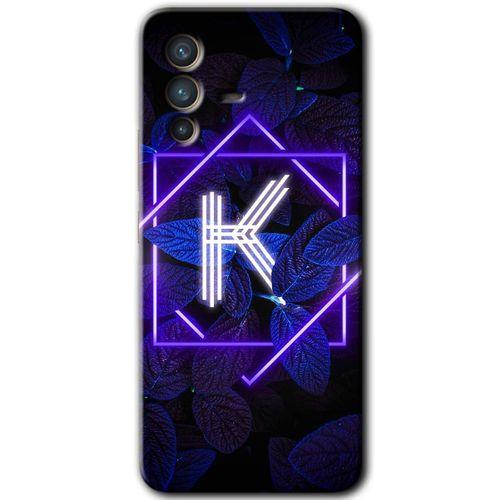 Potkal Hediye Fabrikası Vivo V23 5G Kılıf HD Desen Baskılı Arka Kapak - Dark Neon Yaprak K Harfi