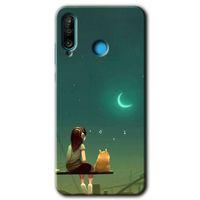 Huawei P30 Lite Kılıf HD Desen Baskılı Arka Kapak + Temperli Cam - Kedili Kız