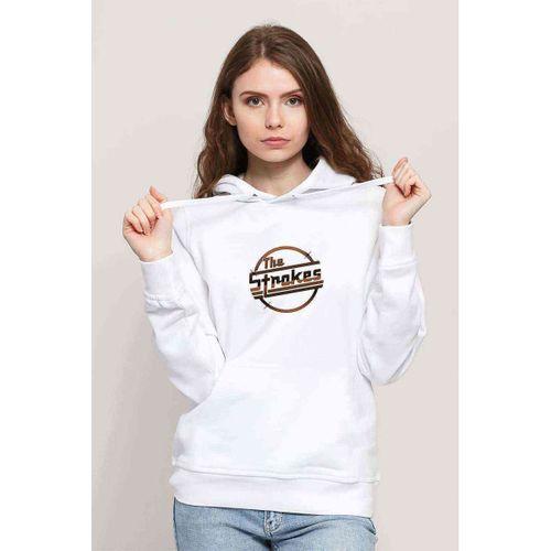 The Strokes Baskılı Beyaz Kadın Kapşonlu Sweatshirt