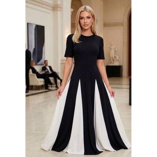 Kadın Eteği Parçalı Kısa Kol Maxi Elbise