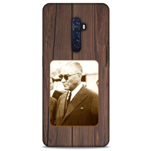 Oppo Reno 2 Kılıf Atatürk (28) Arka Kapak Kahve Tahta