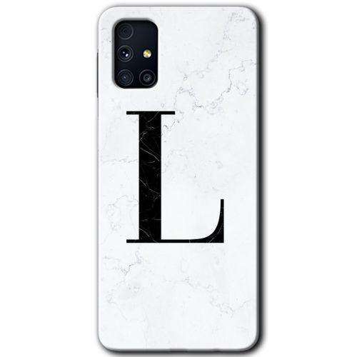 Potkal Hediye Fabrikası Samsung Galaxy M31s Kılıf HD Desen Baskılı Arka Kapak - Beyaz Mermer Desenli L Harfi