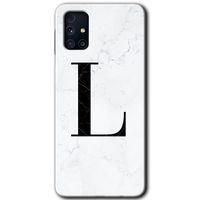 Potkal Hediye Fabrikası Samsung Galaxy M31s Kılıf HD Desen Baskılı Arka Kapak - Beyaz Mermer Desenli L Harfi