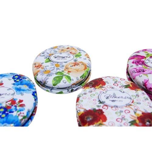 Cep Aynası Oval Tombul Taşlı Flowers