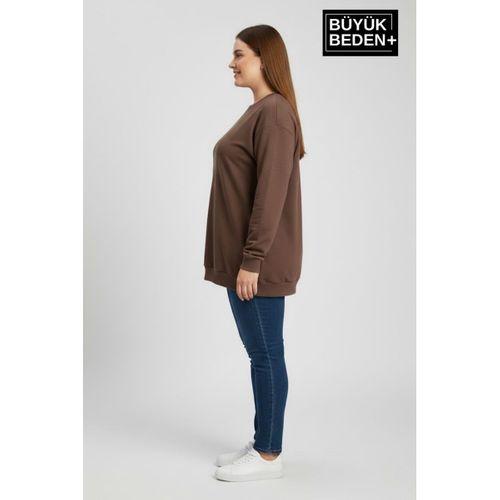 Kadın Büyük Beden Bisiklet Yaka Kollar ve Etek Ribanalı İnce Sweatshirt SPR26BSWK956