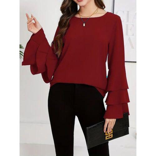 Kadın Uzun Kollu Bisiklet Yaka Kollar İspanyol Volanlı Sandy Bluz