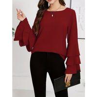 Kadın Uzun Kollu Bisiklet Yaka Kollar İspanyol Volanlı Sandy Bluz