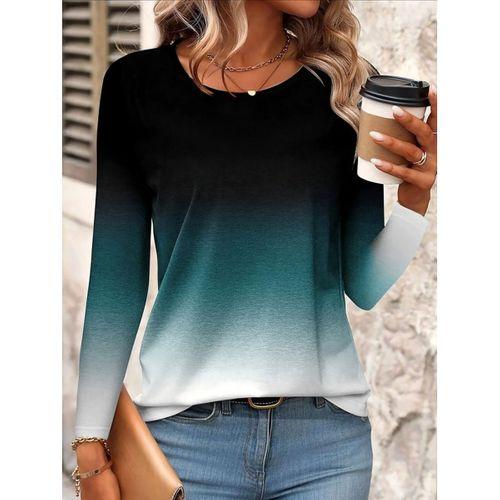 Kadın Uzun Kollu Bisiklet Yaka Desenli Süprem Bluz