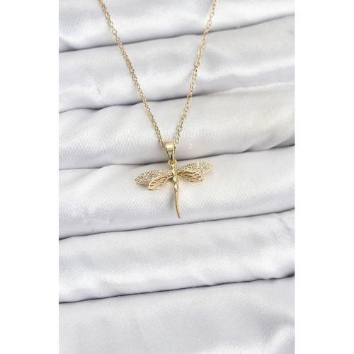 316L Çelik Zincir Gold Renk Yusufçuk Model Zirkon Taşlı Kadın Kolye - TJ-BKO10887