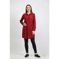 Uzun Kol Sevim Düğmeli Klasik Yaka Çift Cepli Şile Bezi Nakışlı Tunik Bordo Brd