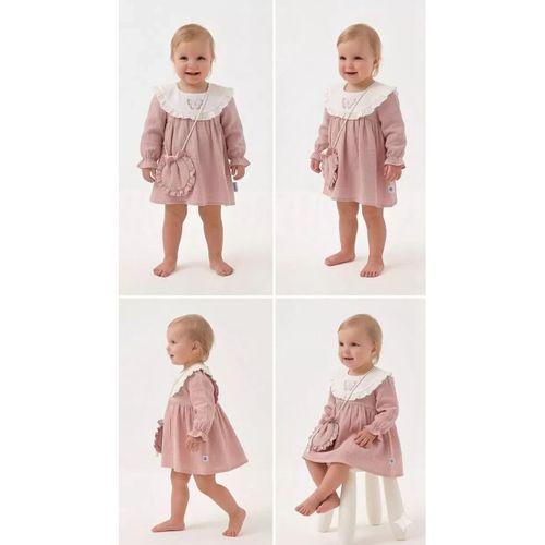 6-24 Ay Müslin Keten Pamuk Çantalı Bebek Elbisesi