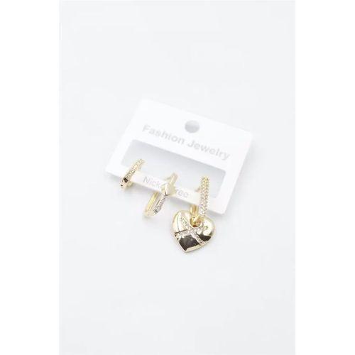 3'lü Kalp Küpe - Altın