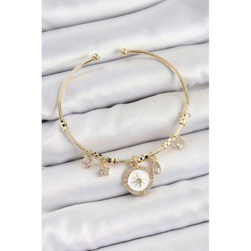 Pirinç Zirkon Taşlı Pusula Model Gold Renk Charm Bileklik