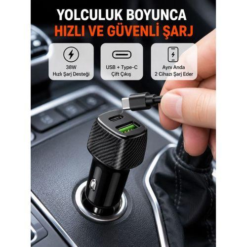 Kompakt Tasarımlı Type-c + Usb Girişli Araç Şarj Başlığı