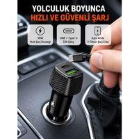 Kompakt Tasarımlı Type-c + Usb Girişli Araç Şarj Başlığı