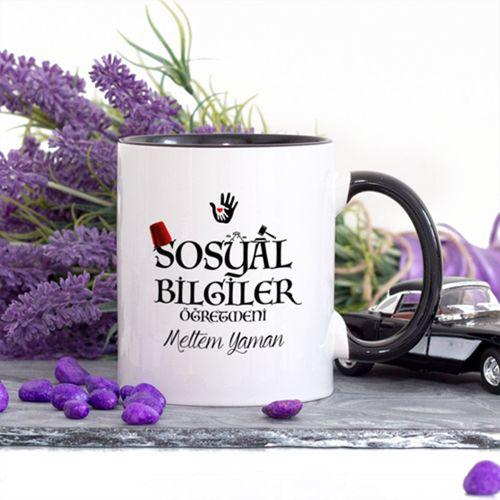 Kişiye Özel Lacivert Renkli Sosyal Bilgiler Öğretmeni Kupa Bardak