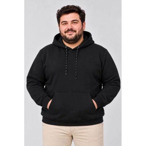 Erkek Battal Büyük Beden Üç İplik İçi Şardonlu Kapüşonlu Kanguru Cepli Kışlık Sweatshirt - Siyah