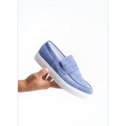 BA0580 Bağcıksız Kuşaklı Yüksek Taban Mavi Süet Erkek Ayakkabı