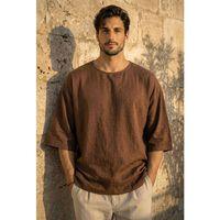 Castiel Bisiklet Yaka Fakir Kol Oversize Kısa Kol T-shirt - Kahve